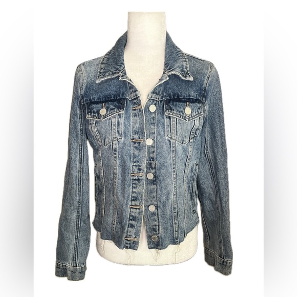 Blank NYC Traffic Jam Light Wash Raw Hem Denim Jacket Frayed M Medium - Picture 4 of 10